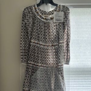 Tory Burch Ivory Batik Medallion long sleeve tiered dress